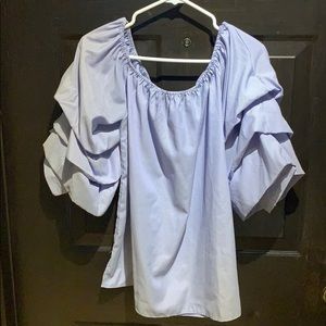 Off Shoulder Stripped Blouse with Puffy Sleeves